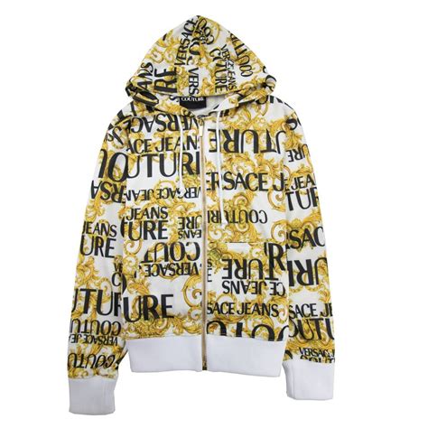 versace women's white hoodie with golden zip|VERSACE JEANS COUTURE WOMENS FULL ZIP .